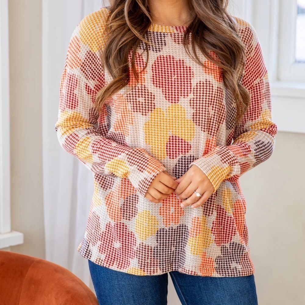 Filly Flair Mocha Multicolor Abstract Floral Print Top Size Small